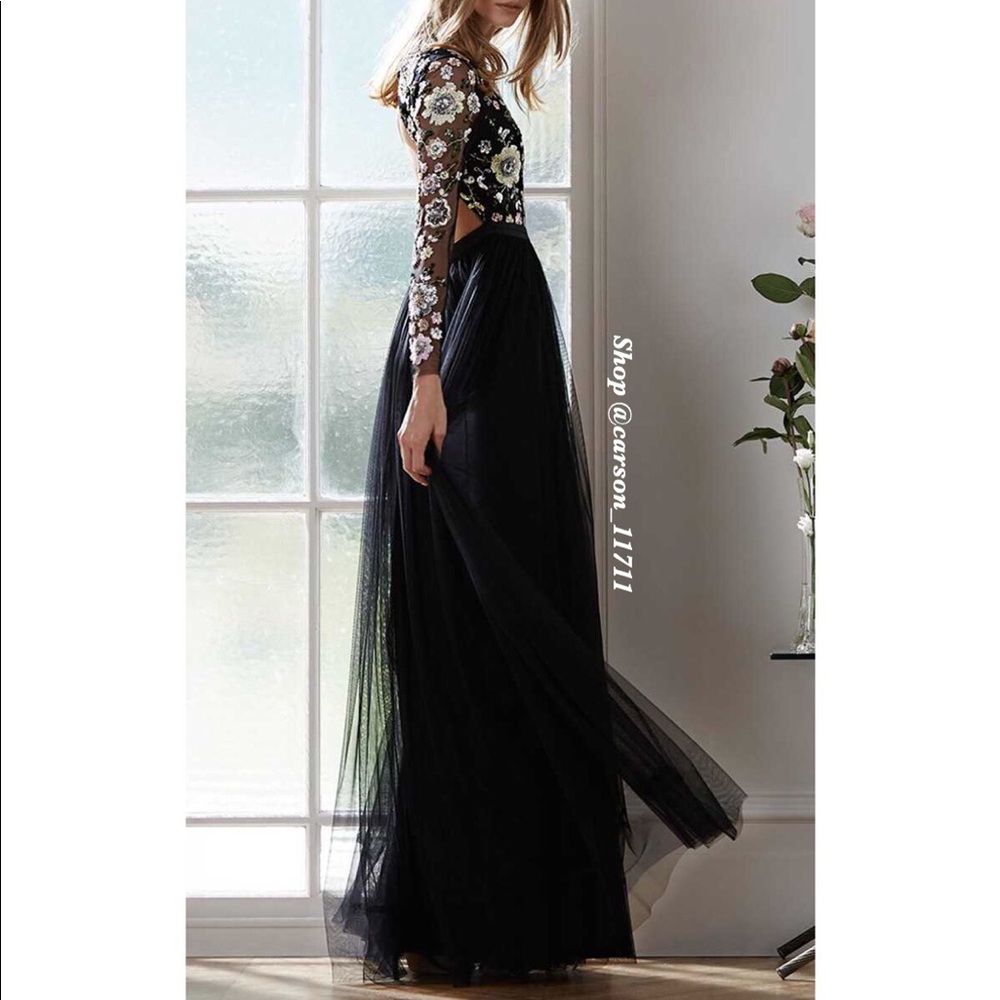 NWT Needle & Thread Black Floral Cluster Gown 6